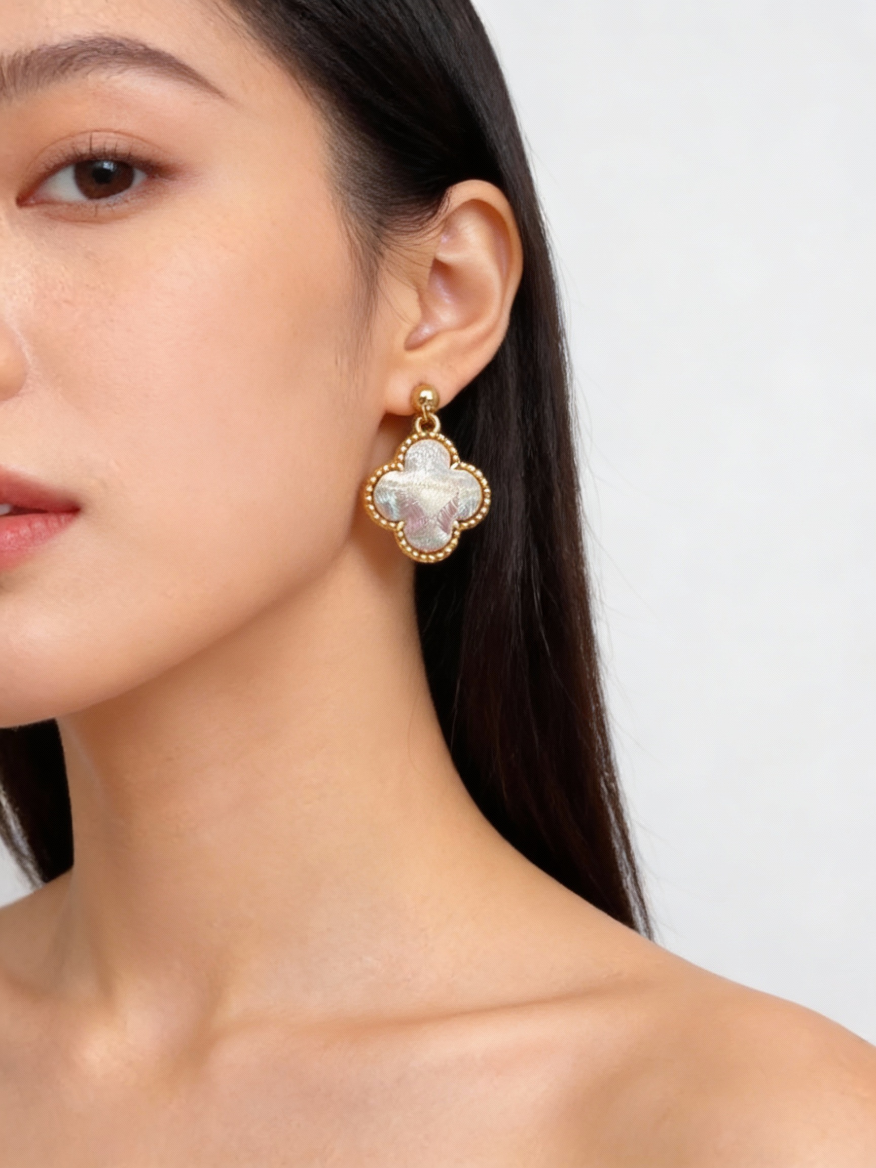 Zhuang Brocade Four-Leaf Clover Earrings